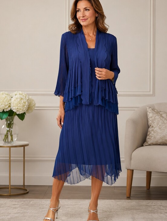 Lily & Taylor Dresses & Skirts - Lily & Taylor Elizeh Blue Chiffon Pleated 2 Piece Dress Set Elegant Church Weddi